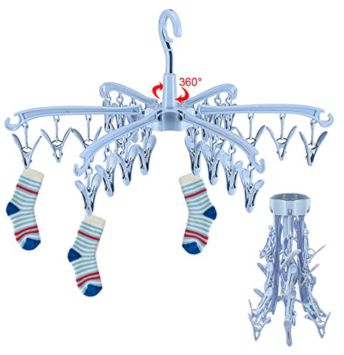 GmeDhc Sockentrockner Wäscheständer, 24 Zapfen Wäschespinne Draußen, Wäscheleine Drehbar und Faltbarer, Winddichter Wäschetrockner für Unterwäsche, Socken, Shorts, Kleine Gegenstände