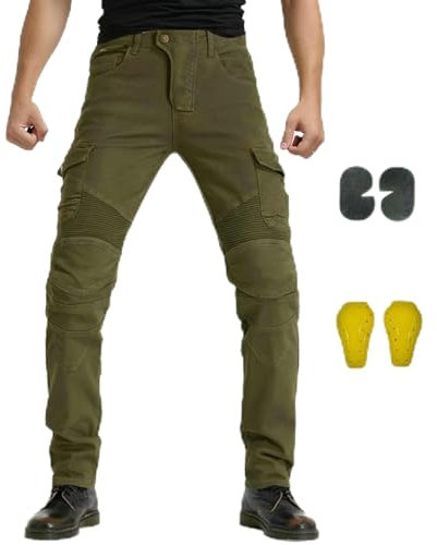 GEBIN Herren Motorradhose, Motorrad Jeans Biker Trousers, Sportliche Motorrad Hose Fahrrad Riding Schutzhose, Mit Protektoren Motorradhose (ArmyGreen,2XL)