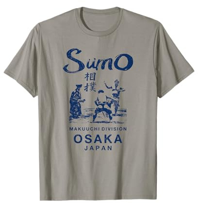 Japan Sumo Wrestling Gear Osaka Japanischer Vintage Sumo Wrestling T-Shirt Grau Klein Klassische Passform Crew-Kragen Halbarm Unisex Herren Damen 1 Count
