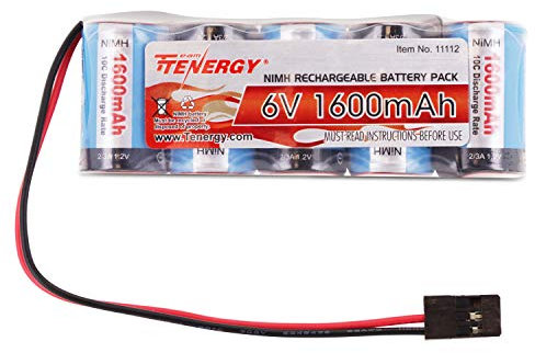Tenergy Empfängerakku, 6V NiMH Wiederaufladbarer RC Akku Pack mit Hitec Anschluss, 1600mAh Hohe Kapazität Side by Side 5C Flat RX Akku für RC Fahrzeuge