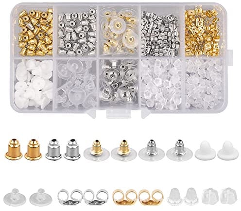 450Pcs Earring Backs, 10 Styles Earring Backs Safety Backs, Clear, Rubber, Plastic, Butterfly Shape Stoppers with Storage Box, Earrings Stoppers for Women's DIY Jewelry Supplies