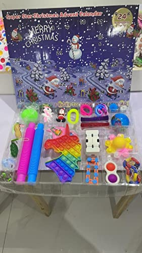 GT-290 Super Star Red Fidget Advent Calendar 2022 Kids Sensory Toys Fidget Toy Set Christmas Countdown 24 Days Count Down Gift for Kids, Holiday Sensory Pop Toys Pack Surprise Xmas Gifts