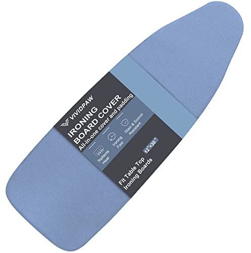 VividPaw Housse de planche à repasser de 31,5 x 76,2 cm, bord élastique, revêtement en silicone, résistante aux brûlures, housse rembourrée très résistante pour mini table de fer (revêtement en