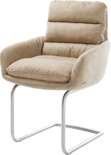 DELIFE Schwingstuhl Abelia-Flex mit Armlehnen Freischwinger rund Edelstahl Mikrofaser Beige Vintage