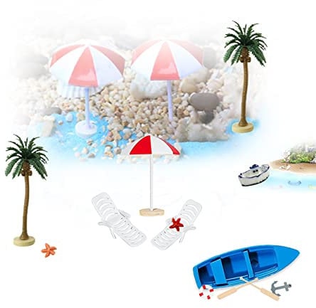 OMIGA 12 Stück Hawaiisch Tortendeko Strand Torten Dekoration Miniliegestuhl Strandkorb und Regenschirm Topper Grüne Palme Tortendeko Strand für Hawaiisch Thema Geburtstag Hochzeit Party Dekoration