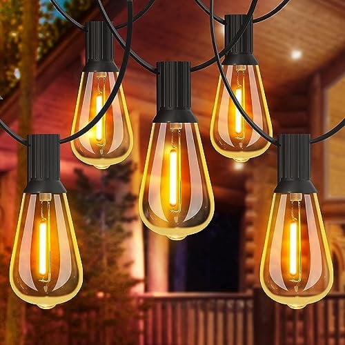 GLUROO LED Lichterkette Außen, 36.6M Lichterkette Glühbirnen Außen Strom mit 60+2 ST38 Plastik Glühbirnen, 2200K Warmweiß, Wasserdicht Außen Lichterketten für Garten,Terrasse,Partys