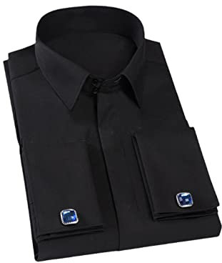 Chemise de bureau pour homme avec boutons cachés sur le devant sans poche - Coupe standard, Noir , XXL