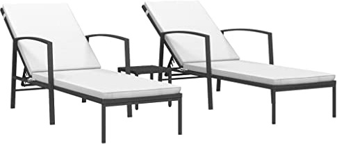 vidaXL Sonnenliegen 2 Stk. mit Tisch Poly Rattan Schwarz