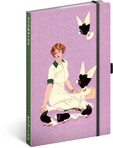 NOTIQUE Notizbuch A5 Hardcover Notebook Tagebuch Liniert - Tauben | Notizblock, Notizheft und Journal mit Gummiband für Erwachsene oder Damen bieten eine praktische Tasche für Kleinigkeiten.
