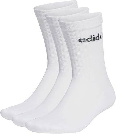 adidas Unisex Linear Crew Cushioned Socks 3 Pairs, White / Black, 10.5-12.5