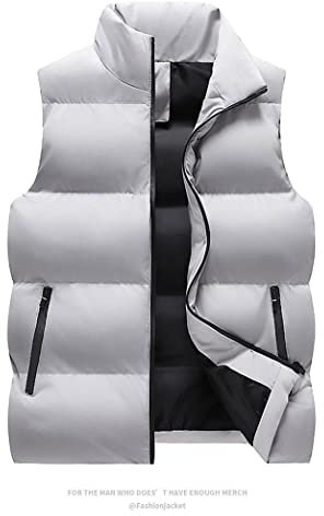 BUGGOF Winter Weste Herren Casual Einfarbig Warm Baumwoll Weste Herren Stehkragen Slim Fit Einfachheit Stepp Weste Herren Reißverschluss Taschen Basic Kälte Weste Herren C-Grey 3XL