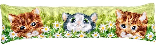 Vervaco Kreuzstich Stickpackungen Dekorative Zugluftstopper Vorgedruckt Kissen Katzen DIY Set Kreativ Set Für Erwachsene ca. 80 x 20 cm Bastelset Handwerker Haus Dekoration