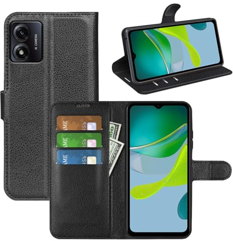 betterfon Handyhülle Kompatibel mit Motorola Moto E13 | Premium Qualität TPU Klapphülle für Moto E13 mit Kartenfächern | Magnetverschluss Handyhülle | Schwarz