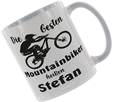 Crealuxe Kaffeetasse - Die Besten Mountainbiker heißen - Spruchtasse, Bürotasse, bedruckte Keramiktasse, Hochwertige Kaffeetasse, Tasse personalisiert mit Name/Spruch (Grau)