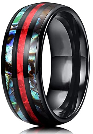 YAHOYA Hawaiianische Koa-Holz und Abalone-Muschel-Wolframkarbid-Ringe Eheringe für Männer Comfort Fit Größe 8-12 Hot Sall