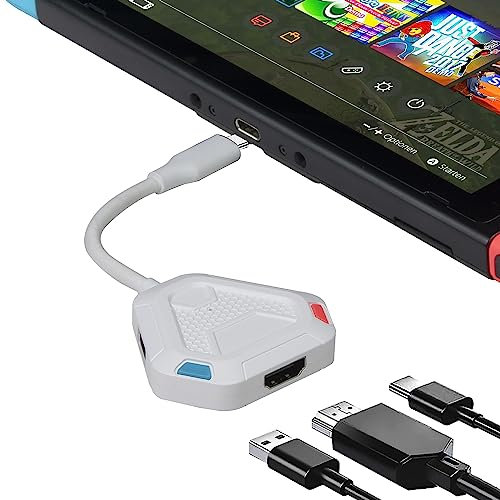 3 in 1 Switch Dock für Switch/Switch OLED,Portable Switch TV Adapter mit 4K HDMI,USB 3.0 Port,Type C PD2.0 Aufladung,Switch Docking Station Switch USB C zu HDMI (Weiß)