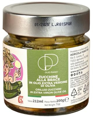 Gegrillte Zucchini in nativem Olivenöl extra 212ml - Ideal für Vorspeisen, Aperitifs und Snacks - Olio Piano
