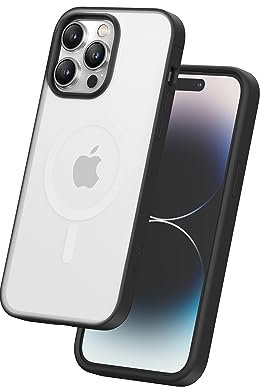 FLOLAB Surtect Tri-Fusion Magnetic for iPhone 14 Pro Max Phone Case Protective Slim Design Magsafe Compatible Military Grade Black Frame Matt Translucent Soft-Touch - Midnight Black