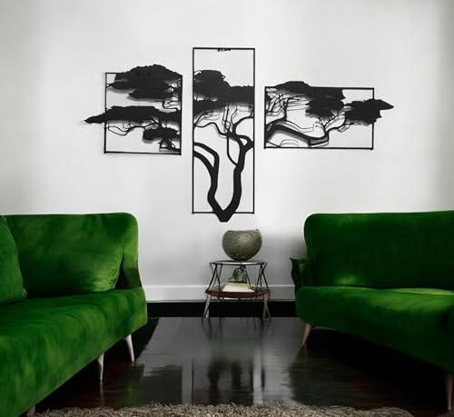 Tubibu Baum des Lebens Wanddeko, Wandbild aus Metall Schwarz, Moderne Haus Wandkunst-Dekoration, Wandaufkleber, Bilder für Zuhause Büro Schlafzimmer, Wohnzimmer (Accasia, Medium)