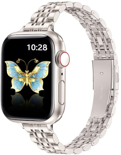 Vamyzji Slim Stainless Steel Strap for Apple Watch Strap 44mm 45mm 46mm 49mm 42mm, Women ladies Metal Adjustable Chain iWacth Strap for Apple Watch SE Series 11 10 9 8 7 6 5 4 SE 3 2 1, Ultra 3 2 1