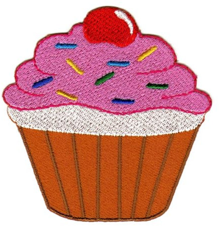 Muffin Braun Cupcake Aufnäher - Gestickter Patch zum Aufbügeln oder Aufnähen, Applikation für Kleidung, Bügelbild für Kinder und Erwachsene, Größe 8,2 x 8,2 cm