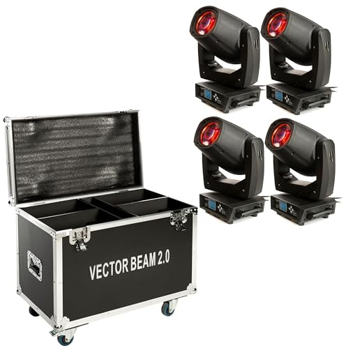 LED Moving Head Set, 4x200W, inklusive Tour Case, elektronischer Dimmer, Prisma, DMX, geeignet für LightmaXX VECTOR BEAM 2.0