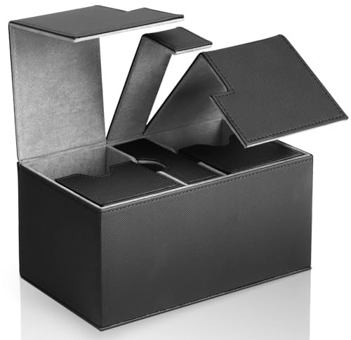 Kitoyz 5000+Trading Card Storage Box with 50 Cardboard Storage Box Card Dividers,Card House for Sports Card Storage Collection Compatible with TCG MTG Card (Black+Grey)
