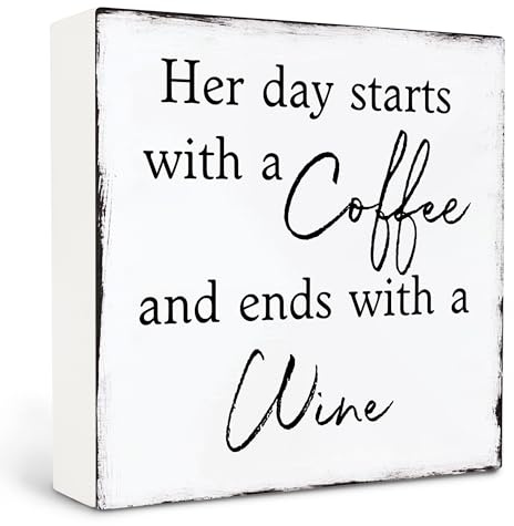 Qvapt Rustic Coffee and Wine Kitchen Decor - Wood Box Sign, 5x5