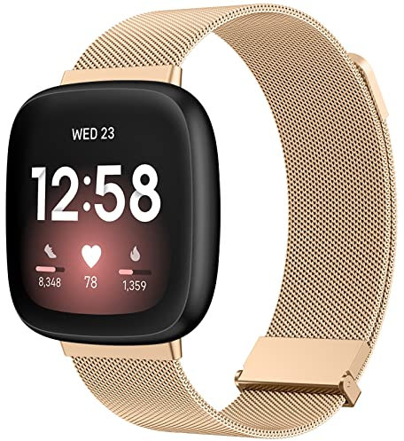 Tobfit Metal Strap Compatible With Fitbit Versa 3/4, Sense/Sense 2 for Women Men - Stainless Steel Bracelet With Enhanced Magnet (Rose Gold)