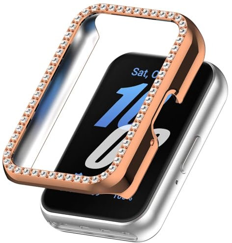 FTRONGRT Hülle für Samsung Galaxy Fit 3, Halbe Packung PC-Diamant-Uhrenschutzhülle, Stoßfest, Hülle für Samsung Galaxy Fit 3 Smartwatch. Roségold