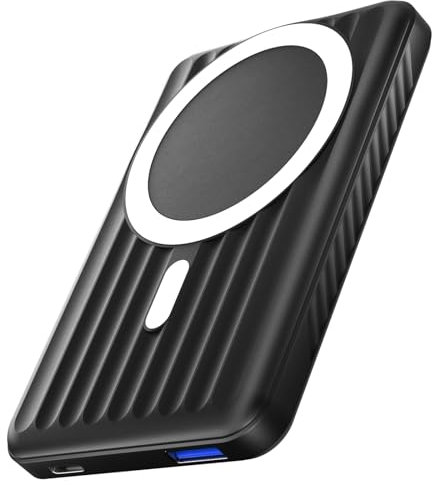 Azmuth Power Bank Magnético Bateria Externa 10000 mAh, Inalámbrico PD 22.5W Carga Rapida Portátil Powerbank con Pantalla LED USB-C Cable Compatible con iPhone 15/14/13/12 (Negro)