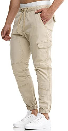 Indicode Herren Levy Cargohose aus Baumwolle mit 6 Taschen | Cargo Chino Hose Männer White Pepper, L