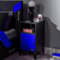 X-Rocker Mesh-Tek Bedside Table Cabinet, Metal Nightstand Storage Locker Unit Side End Table with 1 Shelf and 1 Cupboard Door - Black & Blue