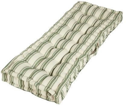 Dibor Garden Bench Cushion Green Striped Print 100% Cotton 2 Seater Seat Pad Patio Furniture Mattress Cushion
