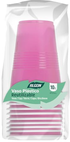 Algon | Set De Vasos Color Rosa 450cc 10 Unidades - Set Vasos Plástico Resistente Y Reutilizable Diseño Moderno Y Elegante Ideal Para Fiestas Y Eventos