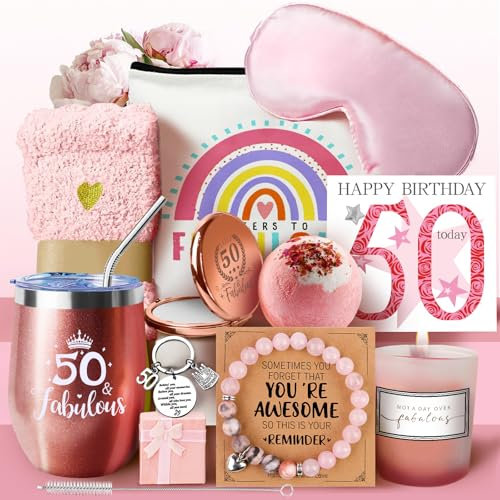 WULAIHO 50th Birthday Gifts for Women, Happy 50 Years Old Gift Ideas for Her Friends Sisters Wife Bestie Girlfriend Mum, Hamper Pamper Set Present Basket Born in 1974