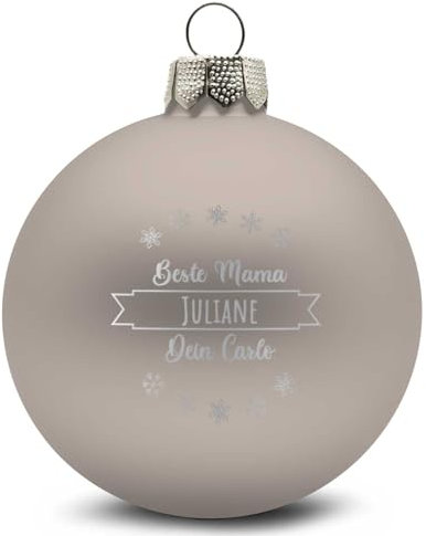 GRAVURZEILE Weihnachtskugel mit Gravur - Dein Wunschtext in 3 Zeilen - Personalisiert mit eigenem Text - Festliche Christbaumkugel für Paare als Weihnachtsdeko - Farbe: Beige Matt - Größe: 10 cm