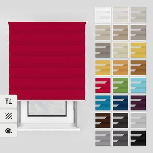 Estika Doppelrollo mit Bohren 95x150 cm Farbe: Himbeermousse, Rollo Deckenmontage und Wandmontage Fenster rollos für innen, Jalousien Fenster, Tür Rollo