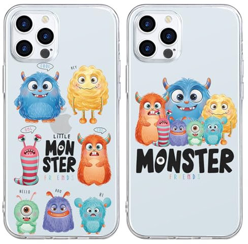 Yimctoie 2 Stück Kawaii Transparent Handyhülle für iPhone 14 iPhone 13 Hülle 6,1,Schutzhülle mit Niedlich Monster Cartoon Aesthetic Muster Weich Silikon Dünn TPU Stoßfeste Kratzfest Cover,Anime