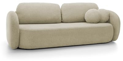 DomiMeble DomoHome Sofa OLIO Schlafsofa mit Bettkasten, Dekokissen, Klappfunktion, Skandinavisches Design, Liegefläche 142x200 cm, Schwarze Beine, Größe: 238x86x101cm, Farbe: BEIGE