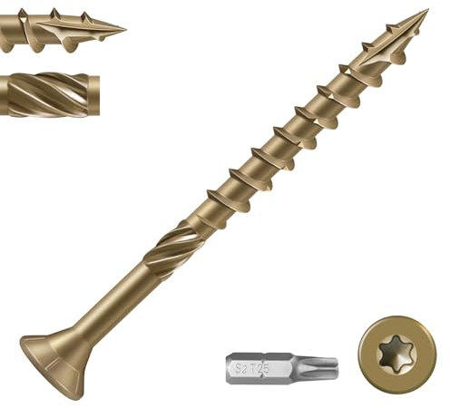 VGBUY Viti per ponte # 10 x 10 cm, resistenti viti per legno esterne, testa Torx in bronzo antiruggine, rivestimento epossidico, viti lunghe per esterni con punta a stella (1 Ibs, 43 pezzi)