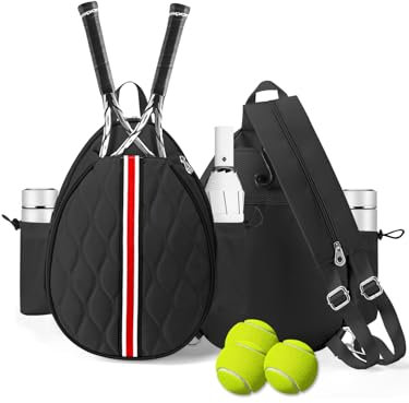 Lunbxx Tennistaschen für 2 Schläger für Damen und Herren, Tennis-Rucksack, Crossbody & Schulterschlägertasche, isolierte Tasche, Pickleball-Taschen für Damen, Herren und Jugendliche (schwarz)