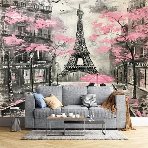 JEDTAKCT Fototapete Romantisches Paris Eiffelturm Tapeten Wandtapete Moderne Wanddeko Design Wand Dekoration Wohnzimmer Schlafzimmer Büro Flur 3D Effekt Wand Tapeten400X280Cm