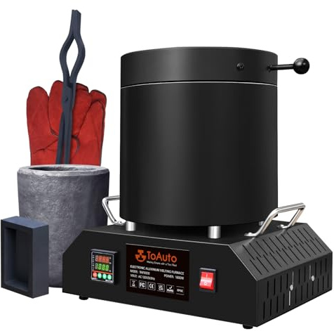 TOAUTO Grand four de fusion électronique en aluminium de 8 kg, RL-1800 1800 W 998,9 °C, four de fusion électrique PID pour le recyclage de bijoux, or, argent et aluminium