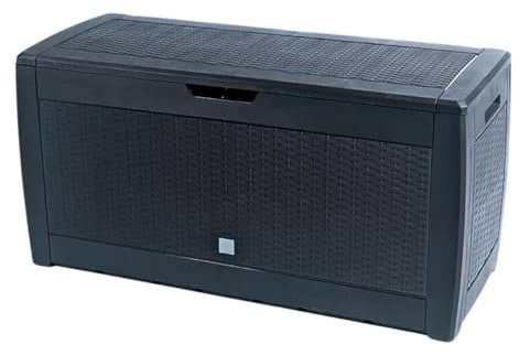 Garden Storage Box Plastic Organizer With Wheels Outdoor Large 310L Rattan Look for Cushions Toys Accessoties (Anthracite)