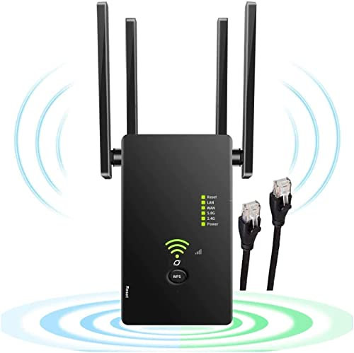 WLAN Repeater AC1200 WLAN Verstärker 5GHz/867Mbit/s 2,4GHz/300Mbit/s, WiFi Repeater mit AP-Modus/Repeater/Router, 4 Antennen,WiFi Range Extender kompatibel zu Allen WLAN Geräten