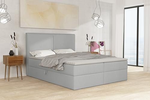Imebel Boxspringbett Calipso 1, Komplett-Set mit Bonell Matratze und Topper, Polsterbett mit Bettkasten, Doppelbett (grau, 180x200 cm)