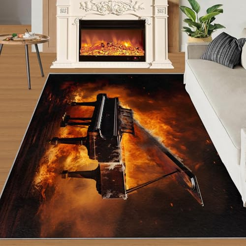 XEODIAT Fire Piano Music Area Rug Abstract Flame Piano Outdoor Indoor Washable Rug for Floor Mat Indoor Throw Rugs Soft Mats for Bedroom Living Room Kids Room 160 x 230 cm