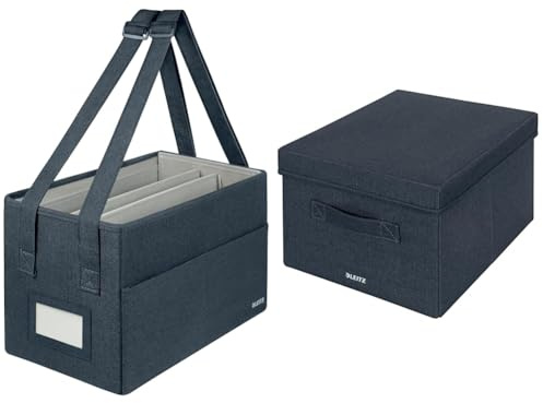 Leitz Set Aufbewahrungsbox mit Deckel aus Stoff + Desk Sharing Compact Arbeitstasche, 2er-Set Organisationsboxen, Für Büro, Haushalt, Schule oder als Sofa Organiser, Grau, Mittel, 61440089 + 65760089