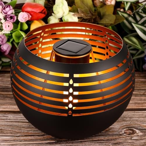 7.88 Solar Fire Bowl Light, Matte Black & Gold, Steady Warm Yellow